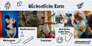 Bild zu Wöchentlichen Kurse auf liniertem Papier, Fotografien von Kindern und Kurstiteln